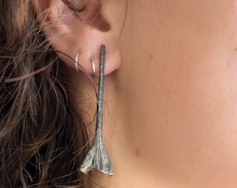 Textured Black Sterling Silver Branch Earrings, Bohemian Long Earrings