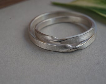 Sterling Silver Mobius Wedding Band Set, Handmade Promise Rings