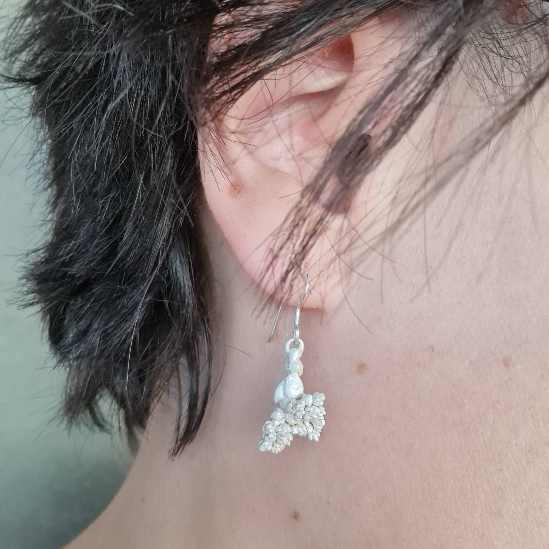 Suculent earrings, silver suculent earrings, suculent earrings hook, Sterling plant earrings dangle, Dainty Succulent Blossom