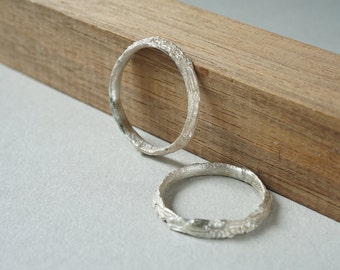 Sterling Silver Twig Wedding Band Set - Nature-Inspired Rings