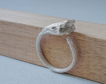 Sterling Silver Twig Ring, Adjustable Rustic Wedding Band