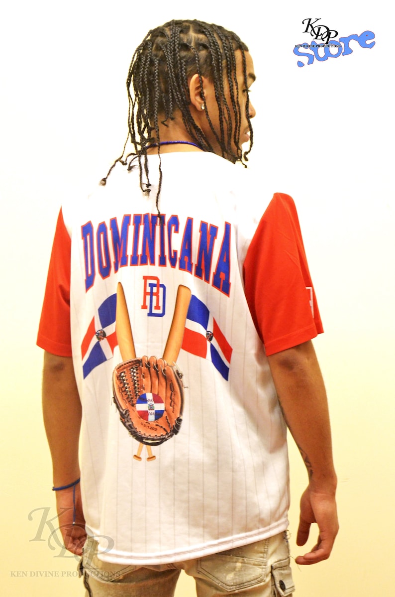 Dominican Republic Flag-Designed Button-Up Baseball Jersey image 2