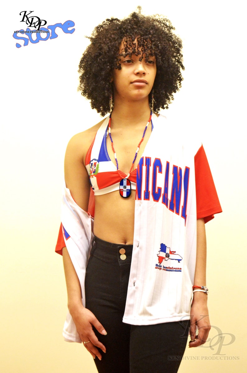 Dominican Republic Flag-Designed Button-Up Baseball Jersey image 3