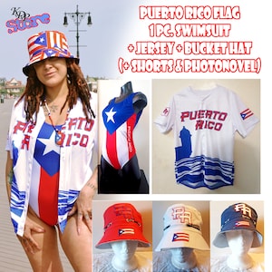 Puerto Rico Swimsuit Jersey Shirt and Bucket Hat Ensemble + Shorts + Photonovel