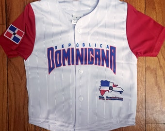 Kids Dominican Republic Flag-Designed Button-Up Baseball Jersey