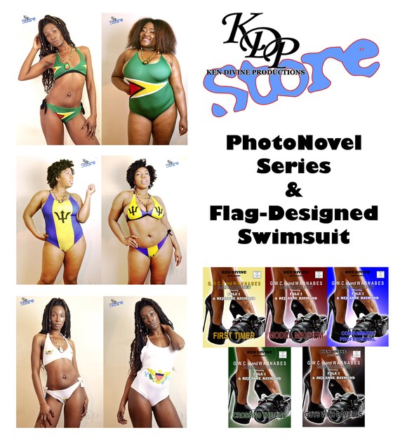 Photonovel And Flag Designed Swimsuit Barbados Guyana Virgin Islands