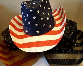 American Flag Designed Cowboy Hat (2 Designs) - Men, Women, Teens