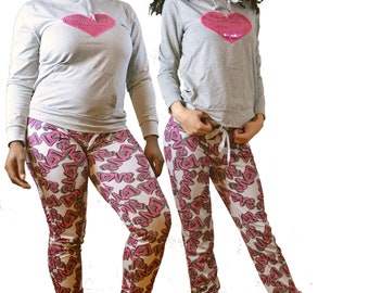 CLEARANCE - 2-Piece &quot;LOVE&quot; Heart Hoodie Sweatshirt Pullover and Leggings Set