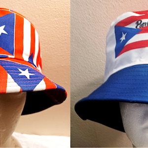 Puerto Rico Flag-Designed Bucket Hats (2 Designs) - OS + Socks + Necklace + Belt