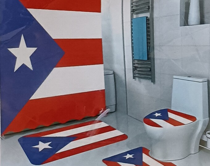 Puerto Rico Rug Puerto Rico Flag Designed Bathroom Sets - Shower Curtain, Rugs, Seat ...