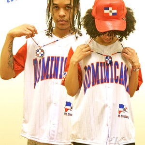 Dominican Republic Flag-Designed Button-Up Baseball Jersey image 1