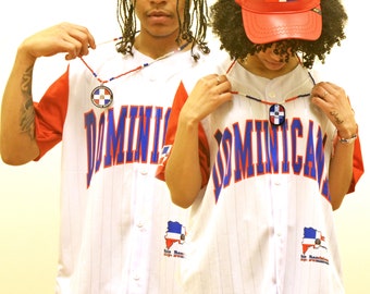 Dominican Republic Flag-Designed Button-Up Baseball Jersey