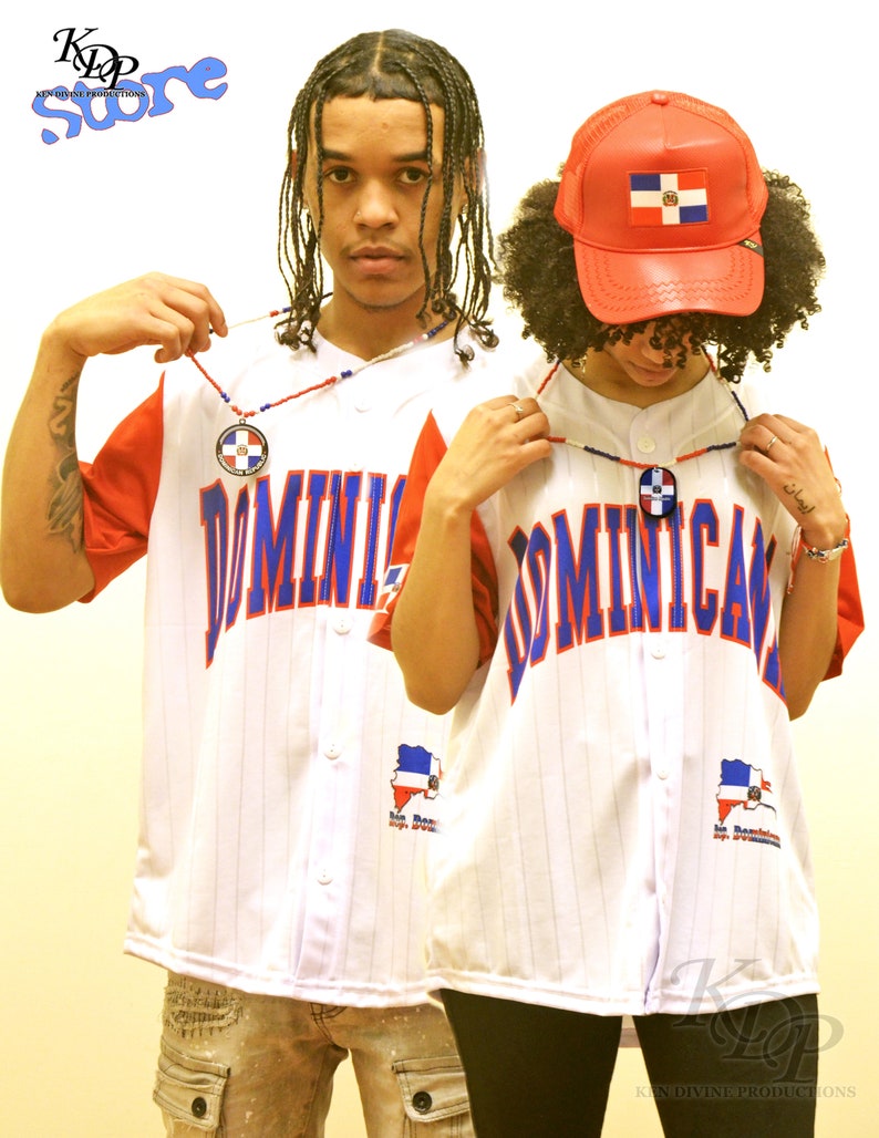 Dominican Republic Flag-Designed Button-Up Baseball Jersey image 1