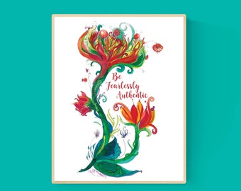 Floral Watercolor Art Print: Inspirational Home Office Decor