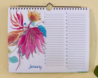 Hand-Painted Floral Perpetual Calendar: Custom Wedding Guest Book