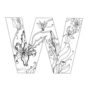 Floral Monogram Letter W Coloring Page (digital Download) - Etsy