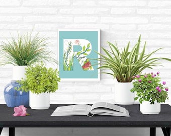 Floral Monogram Letter R Coloring Page (PDF & PNG)