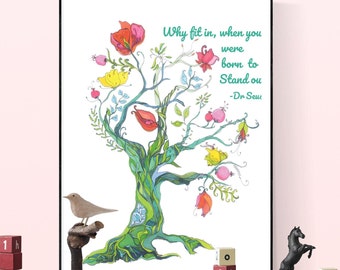 Dr. Seuss Quote Print: Whimsical Watercolor Blooming Tree