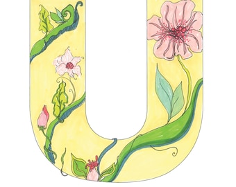 Floral Monogram Letter U Coloring Page (PDF & PNG)