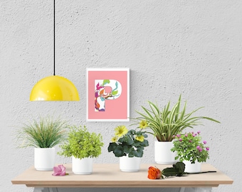 Floral Monogram Letter P Coloring Page (Digital Download)