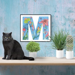Floral Letter M Coloring Page: Initial Monogram (PDF & PNG)