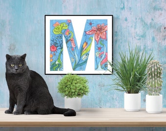 Floral Letter M Coloring Page: Initial Monogram (PDF & PNG)