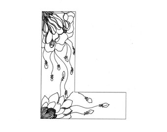 Floral Monogram Letter L Coloring Page (Digital Download)