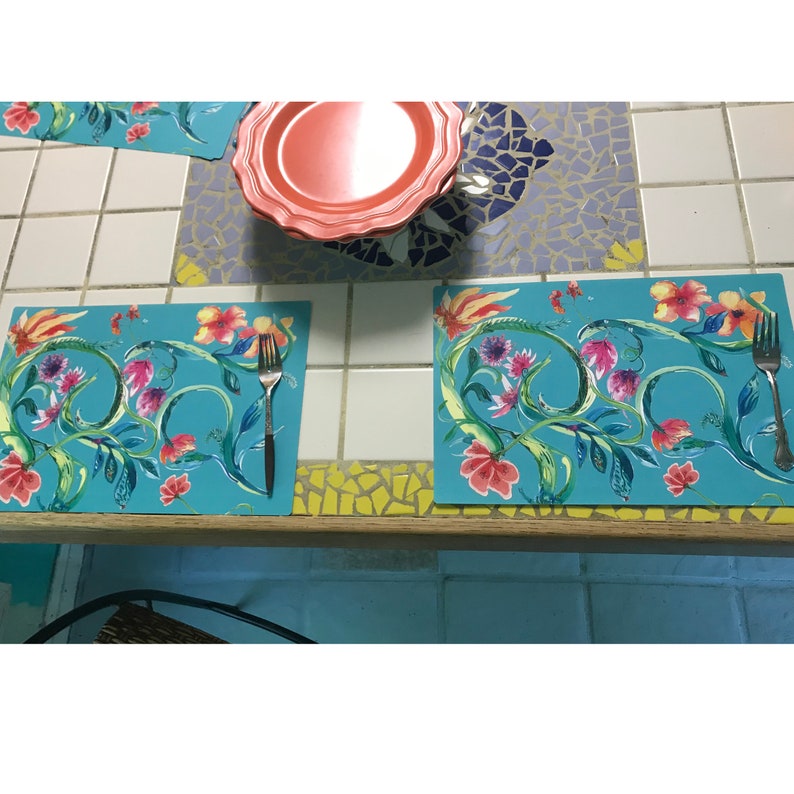 Colorful Placemats Waterproof Placemat Floral Art Placemat Etsy