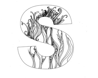 Floral Monogram Letter S Coloring Page (PDF & PNG)
