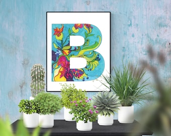 Floral Letter B Coloring Page: Initial Monogram (PDF & PNG)