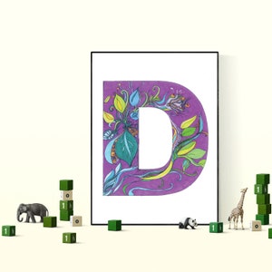 Floral Monogram Letter D Coloring Page (PDF & PNG)