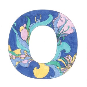Floral Monogram Letter O Coloring Page (Digital Download)