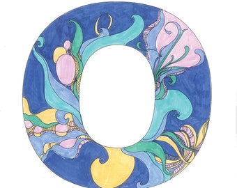 Floral Monogram Letter O Coloring Page (Digital Download)