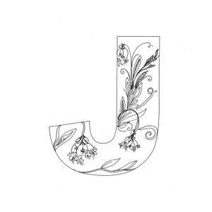 Coloring Pages, The Letter J, Floral Coloring page, floral monogram, Initial J, decorative letter