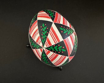 Candy Can Stripe and Holly Ornament in Red, White, & Green