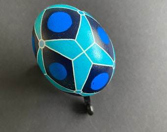 Diamonds and Dots Pysanka Ornament in Blues