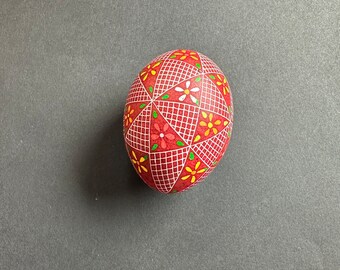 Red Orange Yellow Dark Red Floral & Grid Pysanka