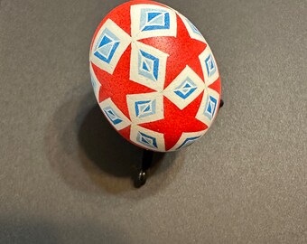 Red Stars with Blue Geometric Pysanka