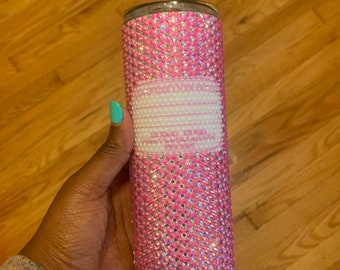 RTS- Ready to Ship Pink Composition Notebook Tumbler Stainless Steel Fully Blinged 20oz Rhinestone Tumbler