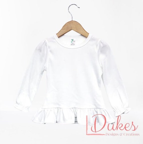Long Sleeve Ruffle T-shirt White 65/35 % Polyester/cotton 