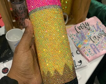 RTS: Ready to Ship Pencil Stainless Steel Fully Blinged 20oz Rhinestone Tumbler Style 1