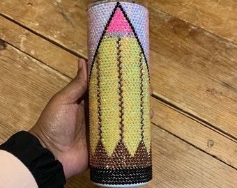 V-Split Pencil Stainless Steel Fully Blinged 20oz Rhinestone Tumbler