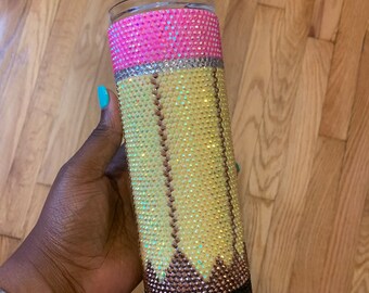 Pencil Stainless Steel Fully Blinged 20oz Rhinestone Tumbler Style 2