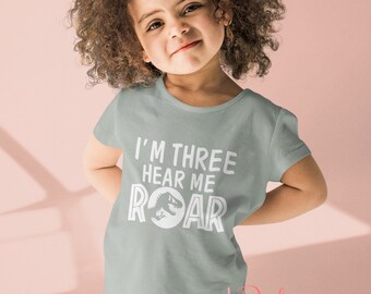 I’m three hear me roar Dinosaur Birthday Shirt