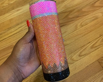 RTS: Ready to Ship Red Pencil Stainless Steel Fully Blinged 20oz Rhinestone Tumbler Style 1