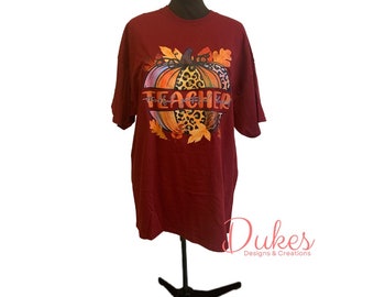 Thankful Grateful Blessed Teacher Pumpkin Tee