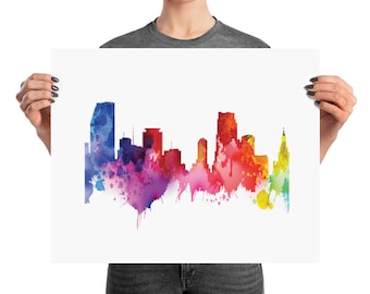 Miami Florida Watercolor Skyline Poster