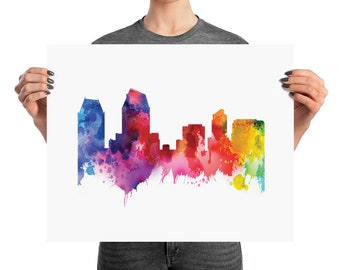 San Diego California Watercolor Skyline Poster