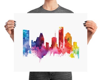 Houston Texas Watercolor Skyline Poster