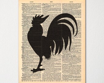 Impression d’Art coq dictionnaire Vintage dictionnaire papier